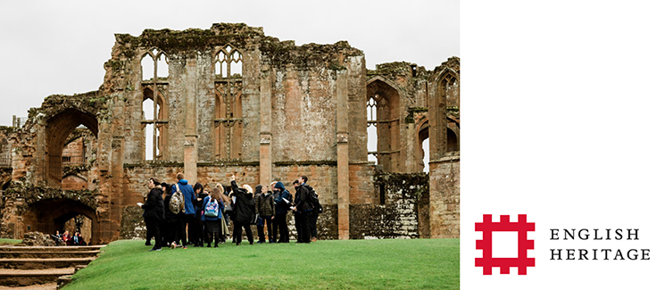 Image of a school group visiting part of the ruins of Kenilworth Castle. Photo by English Heritage.
