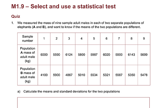 Example of the maths for biology student quiz