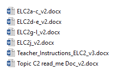 Files as they appear in the topic ELC2 zip folder with descriptions of the files role.