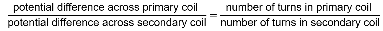 Equation linking potential differences and numbers of turns in the two coils of a transformer