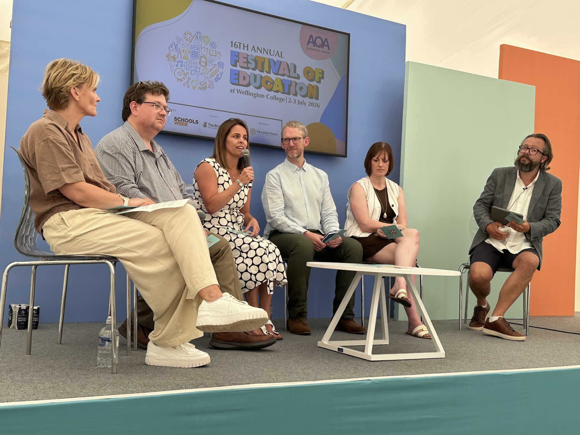Experts and education leaders on stage at the Festival of Education debating V Level reforms and vocational qualification pathways.