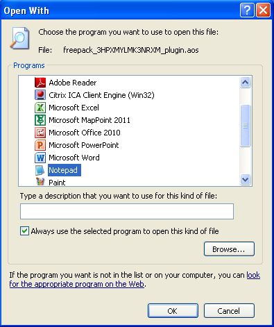 Open with notepad