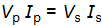 equation showing V subscript p times I subscript p equals V subscript s times I subscript s