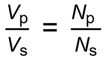 equation showing V subscript p over V subscript s equals N subscript p over N subscript s